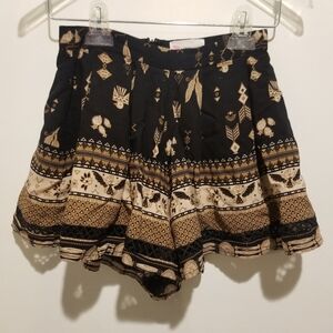 L'ATISTE by Amy Tribal Print Feather Bird Skort Skirt Flowy Boho Southwestern S